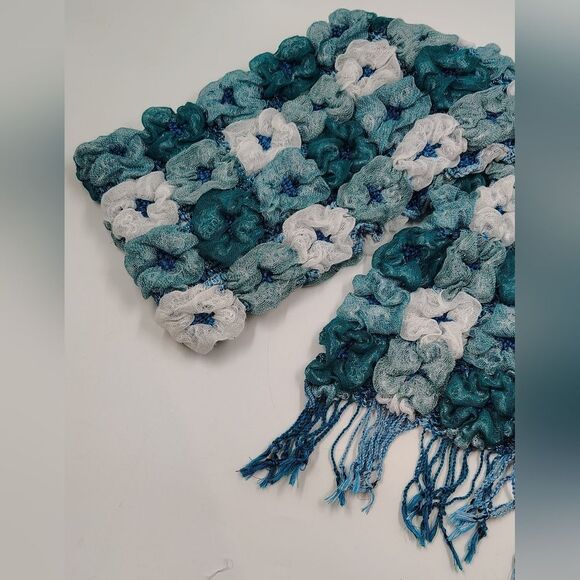 Blue & White  Long Scarf - Picture 4 of 12